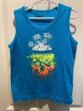 Hurley Turquoise Tank with Neon Skull & Palm Graphic